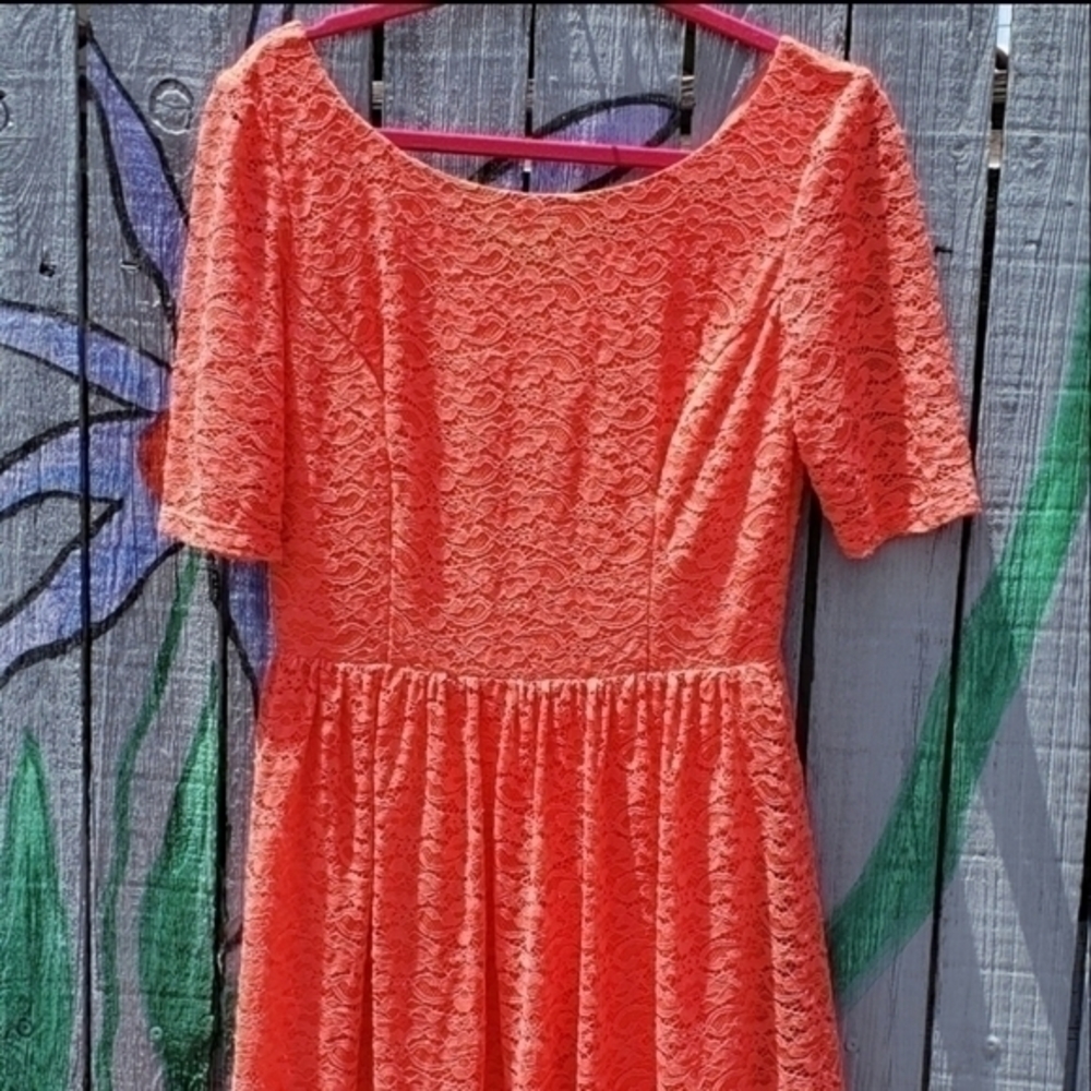 Jessica Simpson Coral Scoop Lace Mini Cocktail Dress Size 10 - Picture 6 of 11